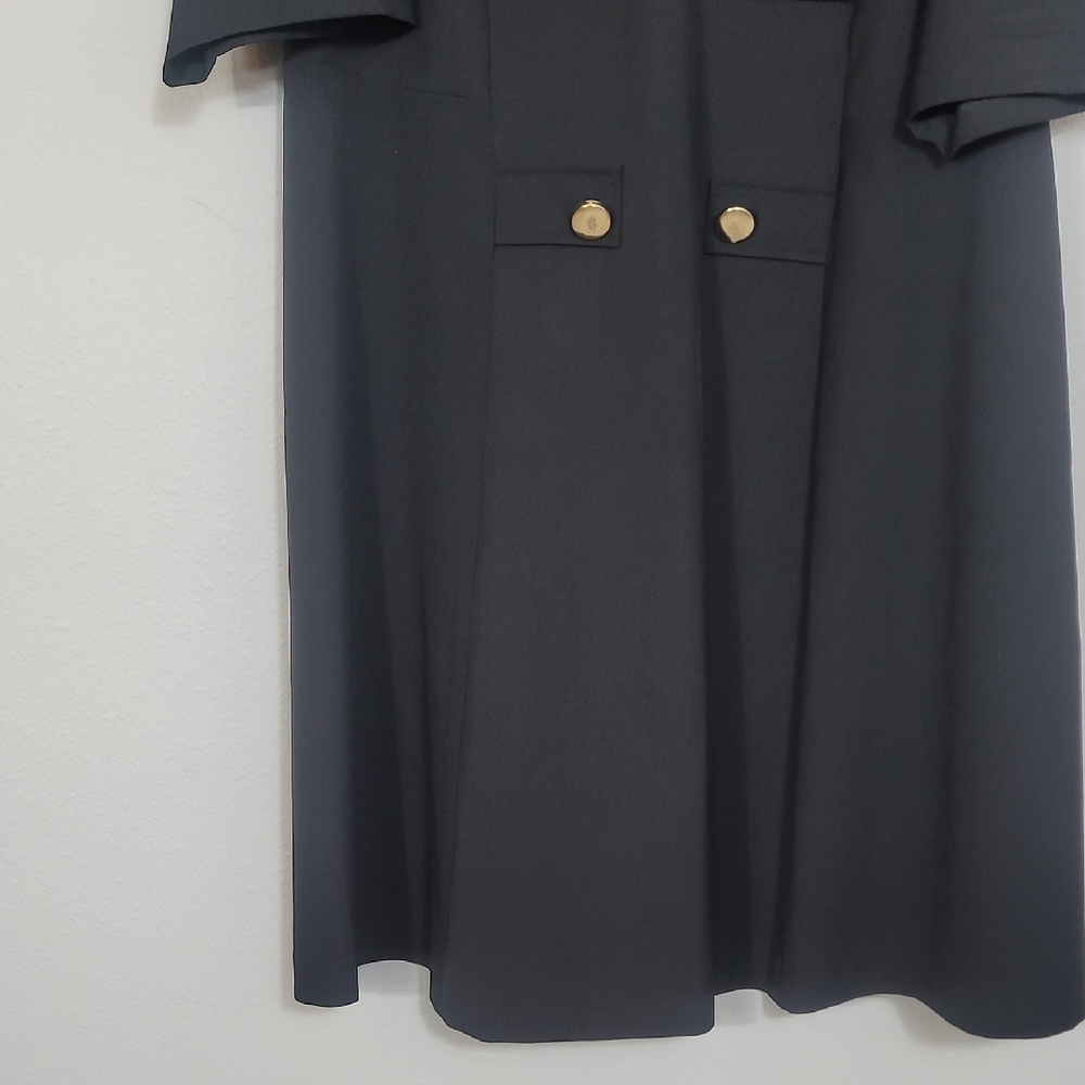 Eloquii Mock Neck Military Dress Size 20 Black Gold Buttons Sleeves Midi Classi - Picture 5 of 14